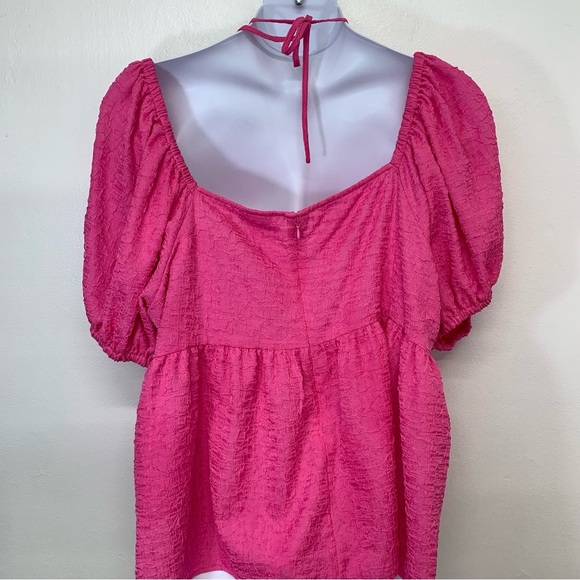 Future Collective Top Woman 3X Pink Boho Empire Puff Sleeve Square Neck Key Hole - Picture 5 of 10
